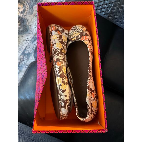 TORY BURCH MINNIE TRAVEL BALLET FLAT LEATHER BROWN REVERIE COMBO LOGO SZ US 9 - Picture 9 of 9